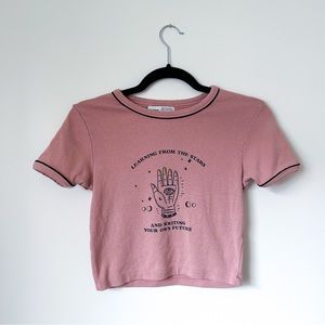 Pull&Bear Rose Coloured Cropped Top with Palmistry Print Size M